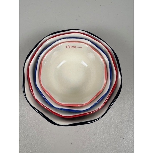 Pioneer Woman Heritage Floral Stoneware Nesting Measuring Bowl Set of 4 Blue Red - Picture 7 of 8